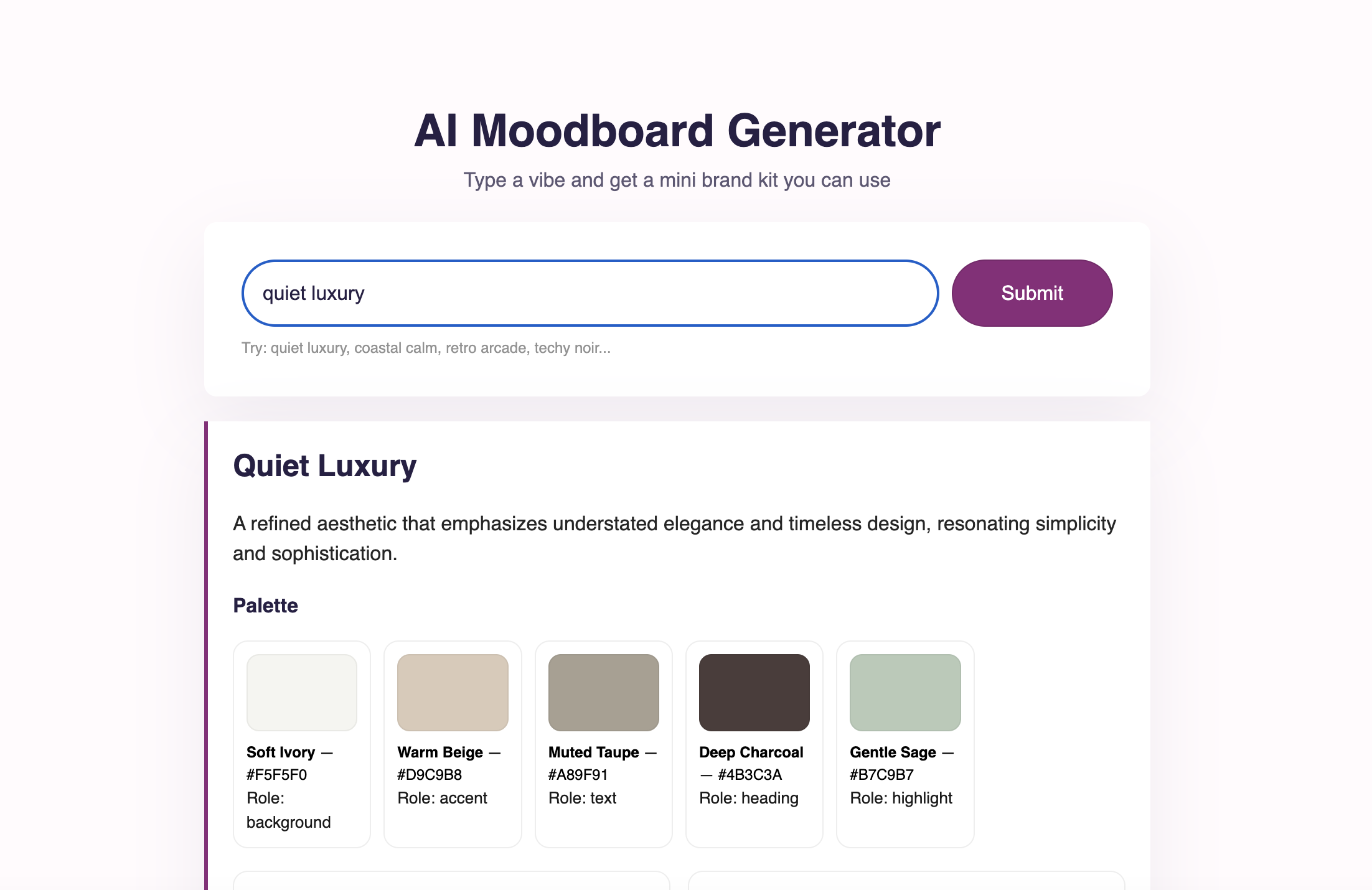 Moodboard generator interface preview